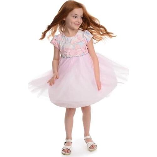 Yatheen Little Girls Sequin Embroidery/solid Hi-low Floral Pleated Dress Kids Party Dresses