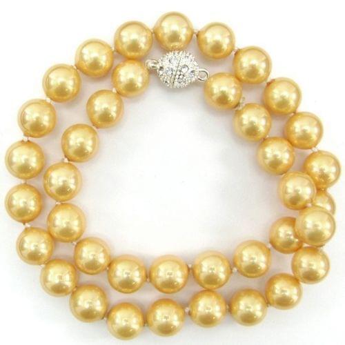 Minimum Order1) 10mm Gold-Color South Sea Shell Pearl Necklace AAA + Magnet Clasp Rope Chain Beads Jewelry Making Natural Stone