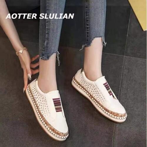 Women Slip on Sneakers Vulcanized Shoes Shallow Loafers Breathable Hollow Out Casual 2021 Ladies Shoes Female Plus Size Footwear