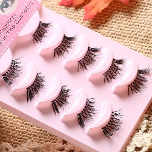 YOKPN 1 Box 5 Pairs Half False Eyelashes Natural Lashes Faux Real Short Eyelashes Transparent Stem Nude Makeup Fake Eyelashe