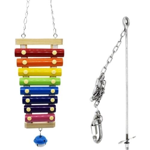 2 Pcs/Set Chicken Xylophone Toy with Bells 8 Metal Keys Hens Veggies Skewer Fruit Holder Hanging Feeder