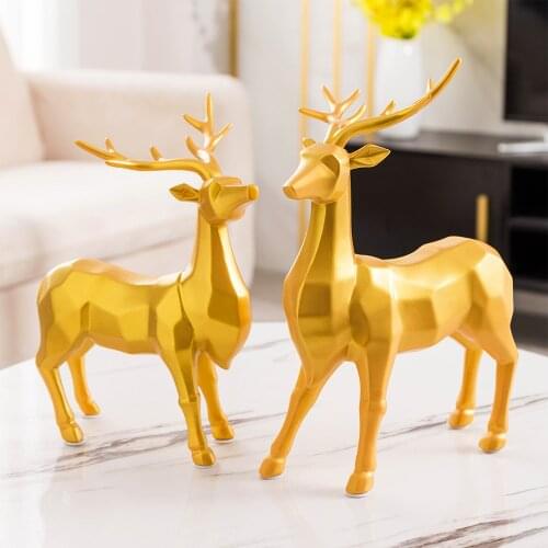 2Pcs/Lot Resin Sculpture Abstract Deer Statue Tabletop Ornaments Housewarming Gifts Lucky Deer Ornament Home Room Decoration