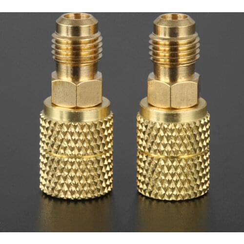 2Pcs R410a Brass Adapter Joints 1/4 Male to 5/16 Female SAE Swivel Adapter for R410A Mini Split HVAC System