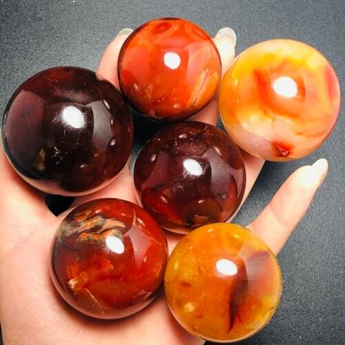 40-45mm Natural Red Agate Gemstone Crystal Ball Healing Sphere Feishui Stone Meditation Chakra Carnelian Stone Home Decoration