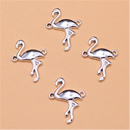 8pcs Color preserving electroplating flamingo charm alloy connectors bracelet necklace DIY metal jewelry findings