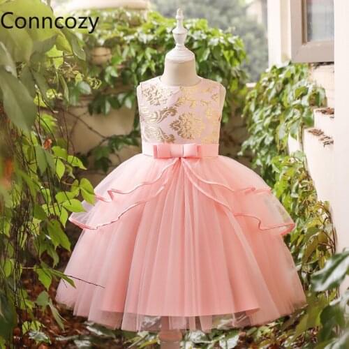 Pink Ball Gown Dress Girls Sleeveless Bowknot Mesh Princess Dress Korean Girls Party Dresses for Girls Halloween Clothes Kids