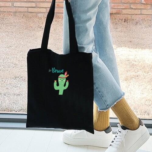 Be Brave Series Cactus Green Plants Folding Shopping Bag Fashion Women Canvas Tote Bag Printing Eco Bolsa De Compras Reuse