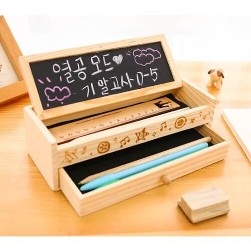 Free shipping Multifunctional wooden stationery box large capacity brief pencil box korea stationery pencil case