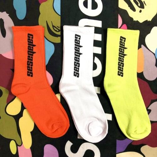 Tide brand long tube CALABASAS English grandfather orange socks men and women in the tube high street fluorescent tide socks