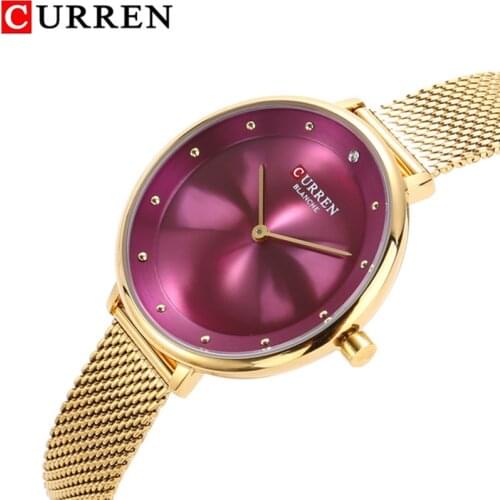 CURREN 9029 Female Quartz Watch Gem Dial Ultra-Thin Knit Strap Top Brand Female Luxury Wristwatch Girl Clock Relogio Feminino