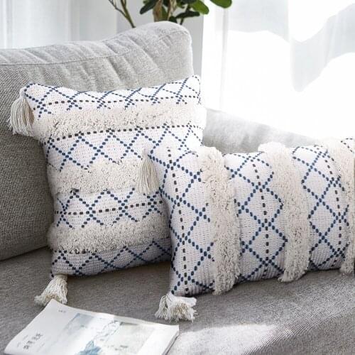 Kwasten Decoratieve Kussenhoes Beige Sofa Kussen Case Cover Handgemaakte Embroidery Woondecoratie Voor Woonkamer Sofa Bed45x45Cm