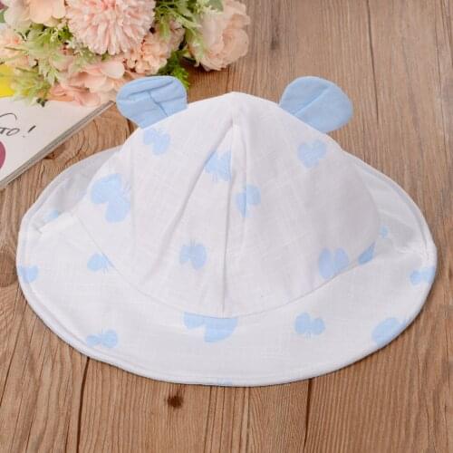 Boys and Girls 2-6 Months Baby Sun Hat With Bow Print Bear Ears Cute Wide-Brimmed Cotton Fisherman Hat for Babies and Toddlers