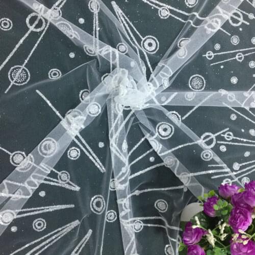 GLace 1M/Lot Sequins Mesh White Bronzed Fabric for Flash Wedding Dress Background Sprinkling Gold Net Diy Material TX1164