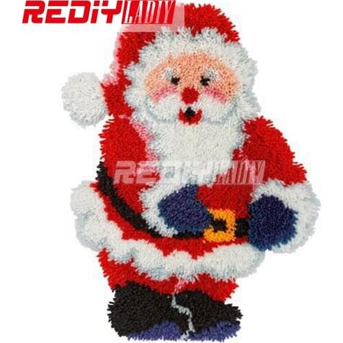 Hot Latch Hook Rug Kits DIY Needlework Unfinished Crocheting Rug Winter Yarn Cushion Mat Lovely Santa Sets for Embroidery Carpet