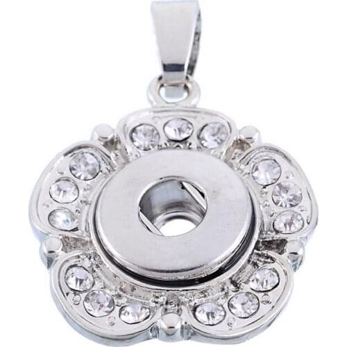 Hot sale crystal flower snap Pendant neckalce fit 12mm snap buttons fashion DIY Fittings for snap jewelry wholesale XL9023
