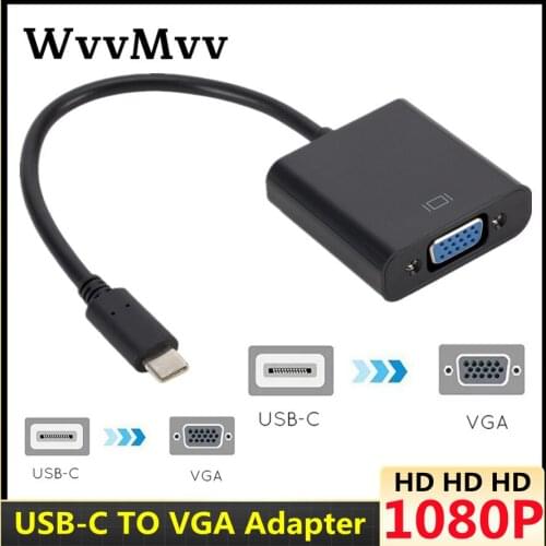 WVVMVV Type C to Female VGA Adapter Cable USBC USB 3.1 to VGA Adapter for Macbook 12 inch Chromebook Pixel Lumia 950XL Hot Sales