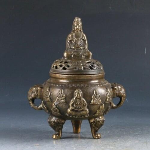 Chinese Brass Hand Carved Kwan-yin Incense Burner Ming Dynasty Xuande Mark