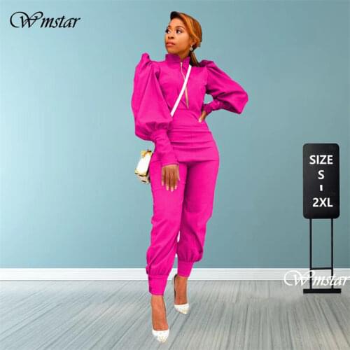 Two Pieces Set Women Outfits Tracksuit Women Puff Sleeve Zip Top Elastic Waist Pencil Pants Fall Clothes Wholesale Dropshipping