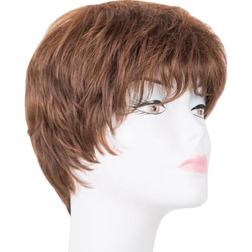 Short Wig Fei-Show Synthetic Heat Resistant Fiber Black Dark Brown Light Brown Blonde Wavy Hair Male Daytime Women Hairpiece