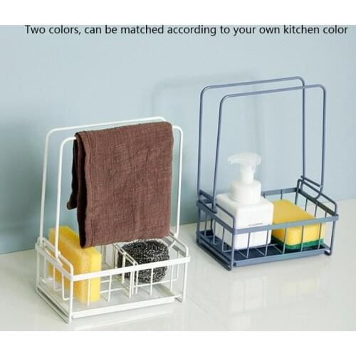 Kitchen Sponge Storage Rack Rag Holder Towel Shelf with Drain Pan Sink Organizer Sink Basket Dish Cloth Hanger Shelf