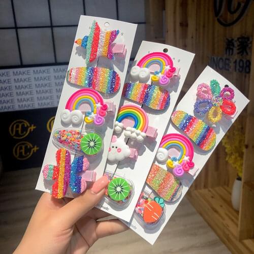 2020 New Girls Star Flower Rainbow Cute Hairpins Children Sweet Hair Clips Barrette Hair Ornament Fashion Hair Accessories