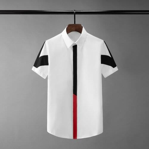 Summer Contrast Stitching Business Slim-fit Mens Shirts Handsome Casual Mens Short-sleeved Cotton White Shirt for Men Clothing