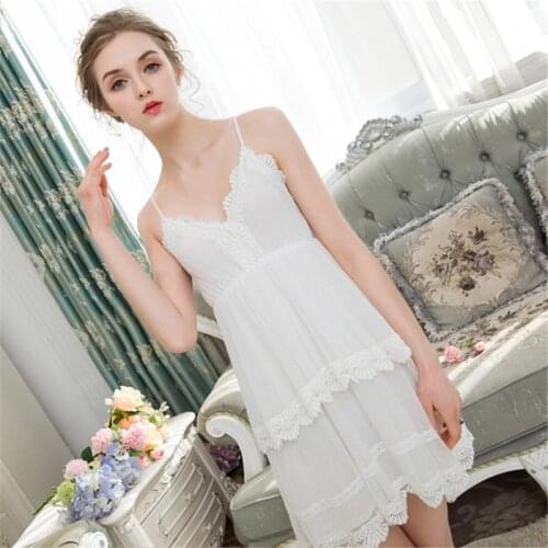 Sling nightdress white sexy with chest pad lace charming short skirt fresh and cute пижама women summer sexy nightware