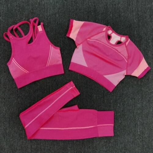 New 3 PCS Women Summer Seamless yoga set Fitness Sports Suits GYM Clothing Yoga bra top High Waist shorts leggings Workout Pants