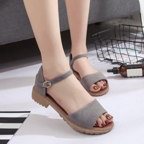 2021 Summer new womens shoes one-word buckle fish mouth sandals womens low-heel square heel fashion sandals