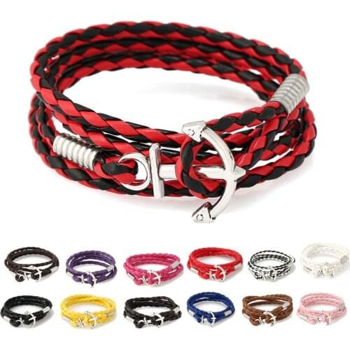 New Fashion Silver Anchor Bracelets Men Charm Survival Rope Chain Bracelet Male Wrap Metal Sport Hooks Holiday Jewelry Gift
