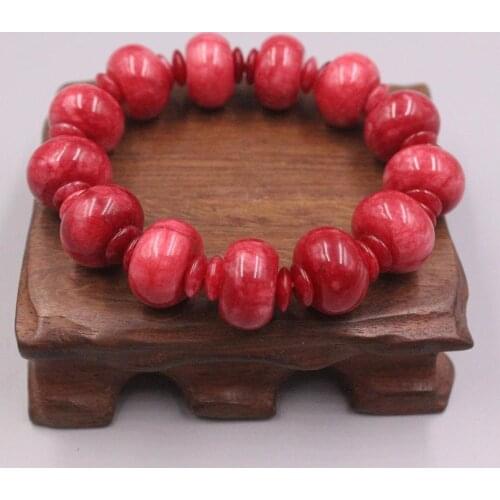 New Grade A Jadeite Bracelet Width 16mm Red Beads Link Chain Bracelet Diameter 55-58mm