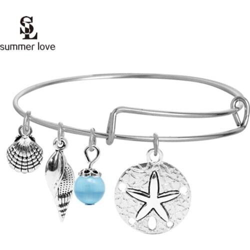 Wholesale Fashion Cute Starfish Charm Expandable Wire Bracelets Bangle DIY Jewelry Adjustable Bracelet Drop Shipping