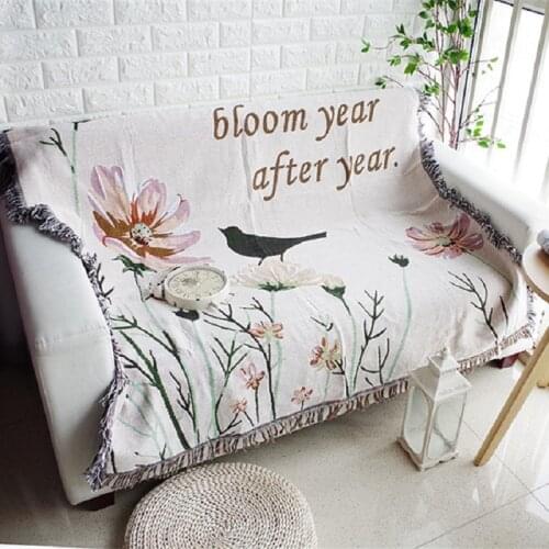 Flower Birds Bed Sofa Throw Blanket Knitted Chair Couch Towel Cover Soft Travel Plaids Tapestry Bedspread Decorative Slipcover