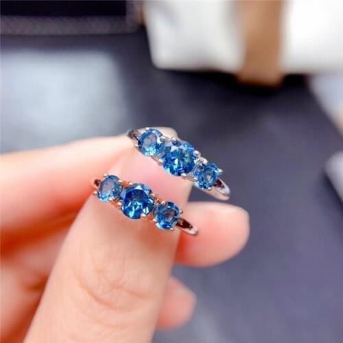 Natural Swiss Blue Topaz Ring 925 Sterling Silver Exquisite Topaz Row Ring Fashion Blue Gemstone Woman Ring