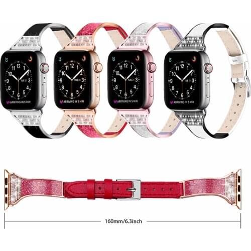 New Design Ceramic+Leather Diamond Strap for Apple Watch Band Series SE/6/5/4/3 Fashion Bracelet Belt for iWatch 40/44mm 42/38mm