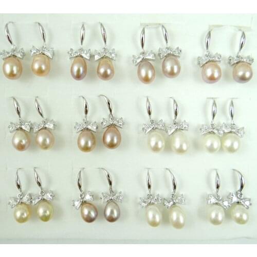 Trendy Elegant 3 Color 8-9mm Natural Freshwater Pearl Earrings Pearl Silver Earrings Jewelry Women For Wedding Party Gift L3