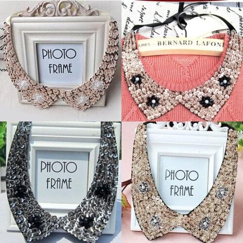 Neck Neckline Fake False Collar for Women Faux Pearl Beaded Tie Lace Collar With Ribbon