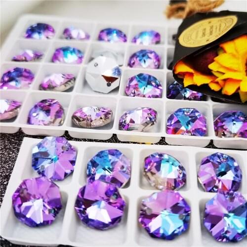 Sew On Button Double hole pointback bead Octagon Glass Crystal stone Rhinestone For Sewing Strass snow boots Button Clothin14mm
