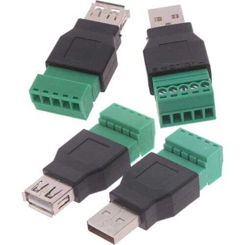 1PCS USB Plug With Shield Connector Female To Screw Connector USB 2.0 to 5 Pin Screw Terminal Plug Adapter Connector