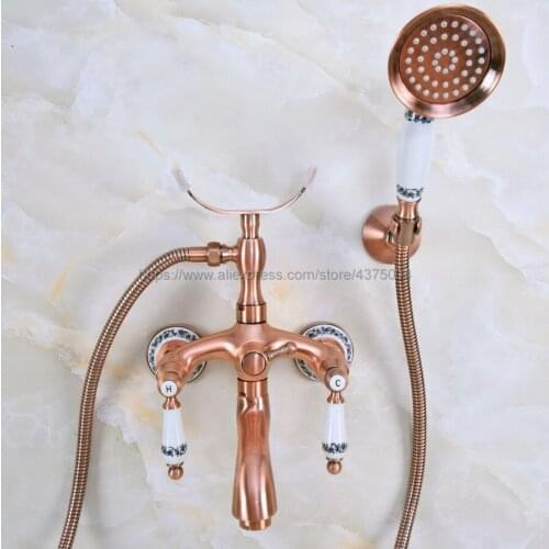 Bathtub Faucet Antique Red Copper Bathroom Faucet Wall Mounted Hand Held Shower Head Kit Shower Faucet Sets Nna367