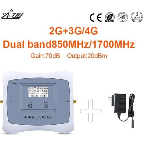 Special offer! DUAL BAND 2G 3G 4G 850/1700MHz mobile signal booster cell phone repeater cellular amplifier Only device+Adapter