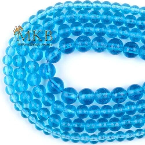Dull Polished Lake Blue Glass Crystal Round Stone Beads For Jewelry Making 6 8 10mm Diy Charms Bracelet Necklace Accessories 15"