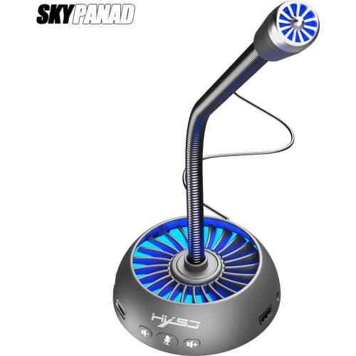 USB Microphone Blue Backlight With Headphone Jack 3 USB HUB Free Drive HD Sound Card Noise Reduction Computer Mike