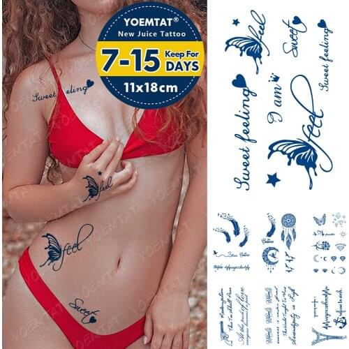 Juice Ink Lasting Waterproof Tattoo Sticker Butterfly Feather Letter Star Love Flash Full Tattoos Body Art Fake Tatto Men Women