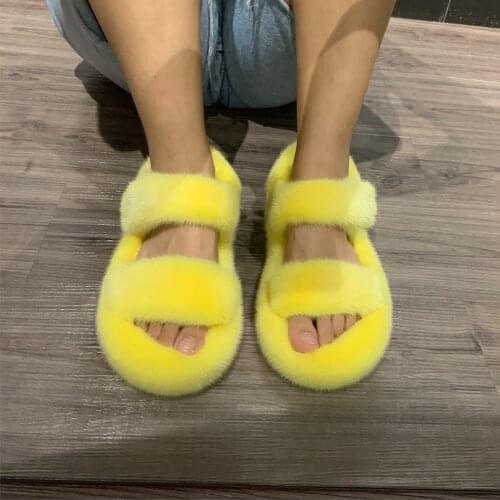 High quality women real mink fur sandals summer lady natural mink fur sandal