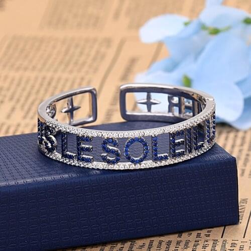 High-end Classic Letter Ladies Bracelet Fashion Brand Jewelry Exquisite Blue Zirconia Open Bangle Best Gift Zk35