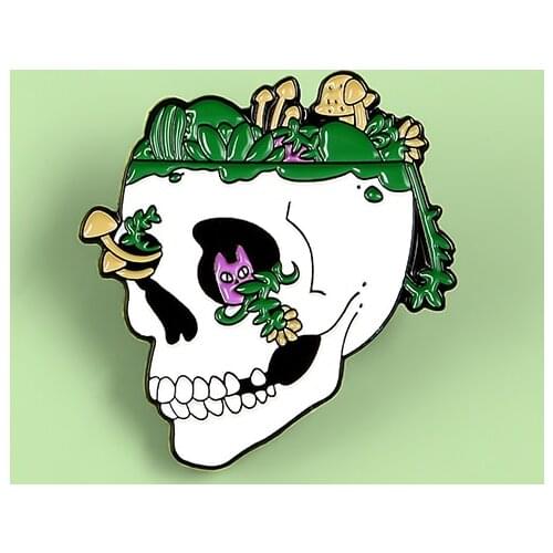 Punk Peculiar Skull Skeleton Mushroom Head Brooch Grassland Purple Cat T-shirt Bag Coat Pendent Enamel Lapel Pin Jewelry