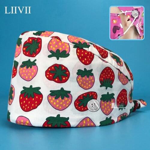100%Cotton Scrub Hat for Women Nurse Accessories Health Check Nursing Hat Cute Printing Pet Veterinary Surgical Scrubs Women Cap