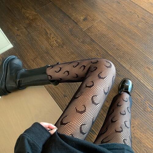 Women Sexy Tights Moon Print Tights Summer Hollow Fishnet Mesh Lace Pantyhose Tight Nightclub Personality Woman Collocation#3