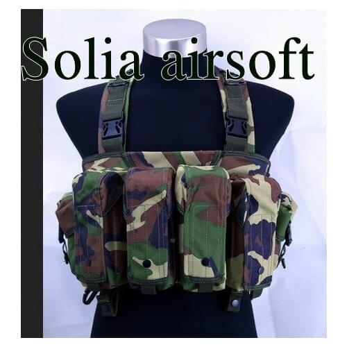 Tactical airsoft vest large capacity magazine AK Rig carrier combat vest Woodland Camo